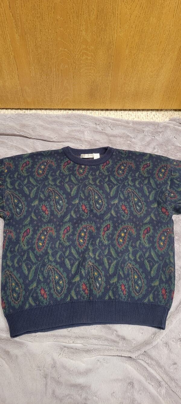 Vintage 90s Claiborne Sweater Mens M Paisley Print Cotton Crew Grandpacore Fall